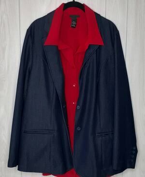 Ladies 2 Piece Lot of Lane Bryant Midnight Blue Blazer & Red Blouse Size 22